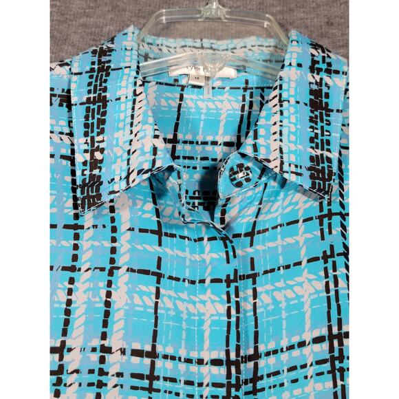 Tyler Boe Ellery Silk Plaid Button Up  Bell Sleeve Multi Top Women's Size 12 - Picture 4 of 10